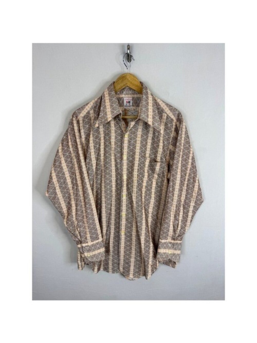 Vintage 70s Torega BVD Fisco Mens Geometric Stripe Button Shirt 16.5 L Tall